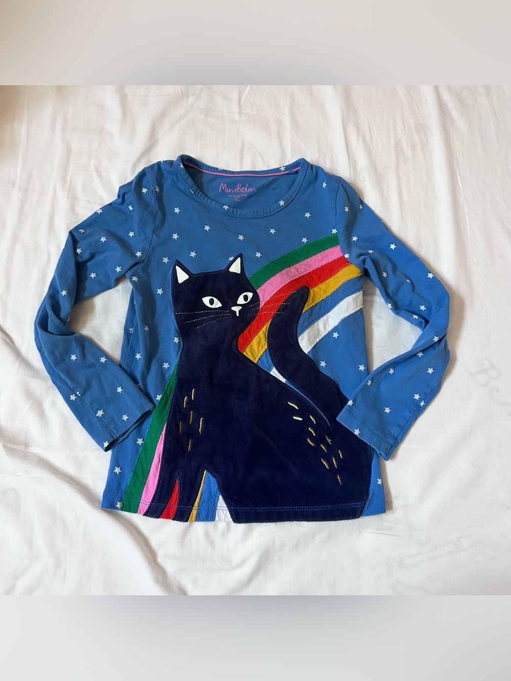 Mini Boden cat rainbow longsleeve top size 8–9